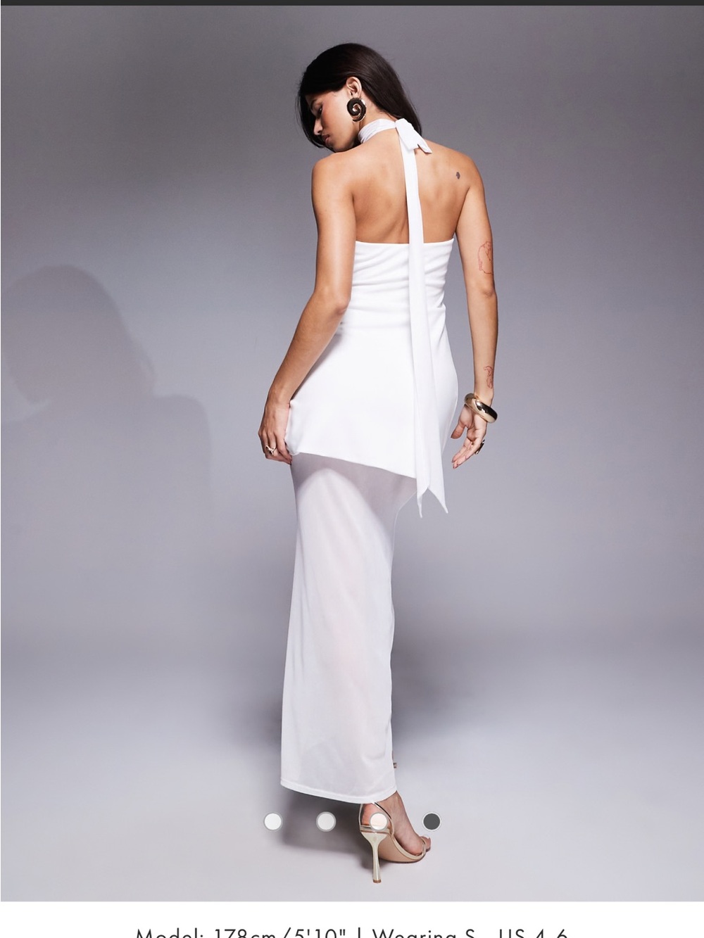 ASOS DESIGN halter neck peplum maxi dress with bodice and sheer skirt in cream